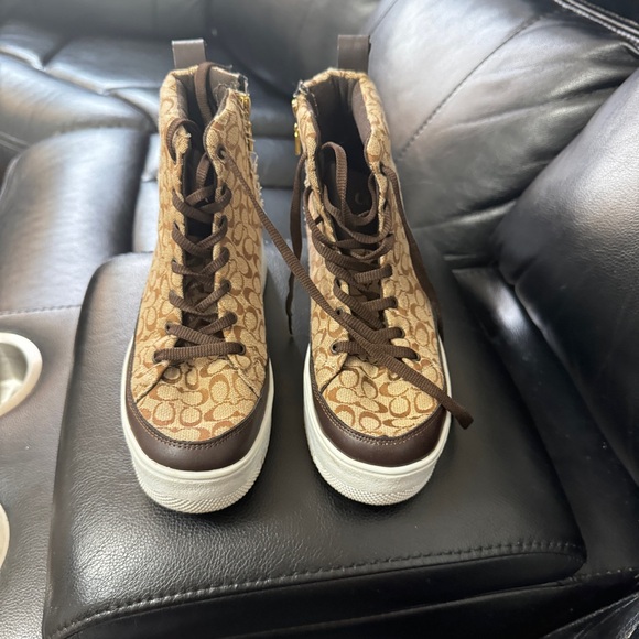 Coach Brown Patterned High-Top Sneakers - Picture 1 of 6